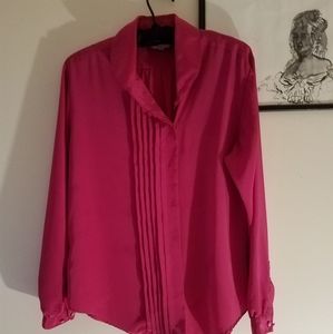 80s Hot Pink silky pleated top